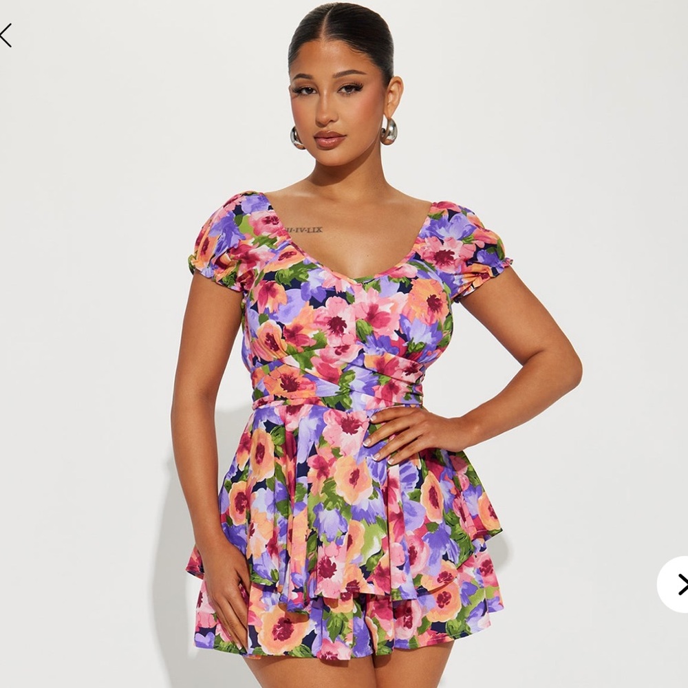 Floral Puff Sleeve Romper